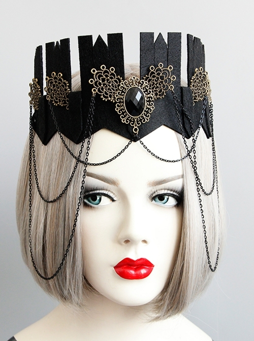 Exaggerated Gothic Retro Black Princess Female Queen Crown Headband