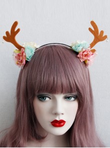 Fashion Leisure Holiday Christmas Flowers Brown Antlers White Pearls Hair Bands