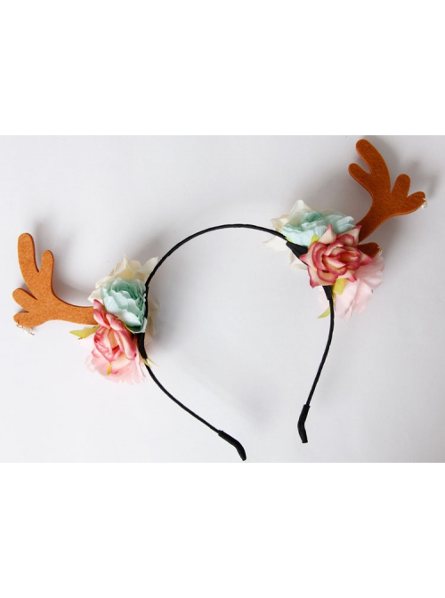 Fashion Leisure Holiday Christmas Flowers Brown Antlers White Pearls Hair Bands