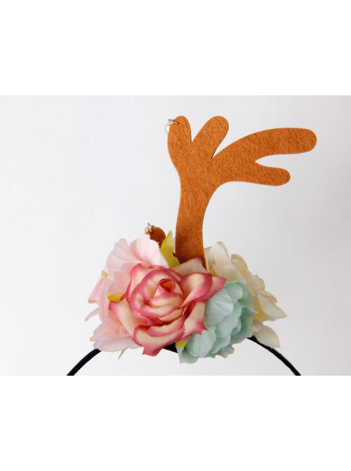Fashion Leisure Holiday Christmas Flowers Brown Antlers White Pearls Hair Bands