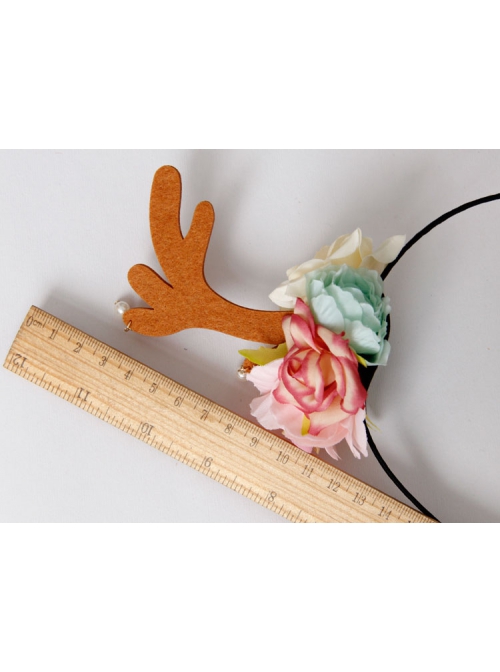 Fashion Leisure Holiday Christmas Flowers Brown Antlers White Pearls Hair Bands