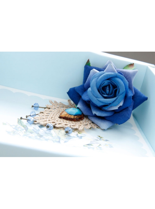 Retro Fashion Blue Rose Flower Lace Artificial Crystal Handmade Cloth Brooch