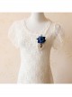 Retro Fashion Blue Rose Flower Lace Artificial Crystal Handmade Cloth Brooch