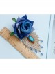 Retro Fashion Blue Rose Flower Lace Artificial Crystal Handmade Cloth Brooch