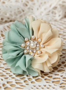 Fashion Handmade Blue White Flowers Pearl All-Match Chiffon Brooch