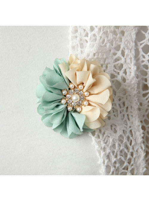 Fashion Handmade Blue White Flowers Pearl All-Match Chiffon Brooch