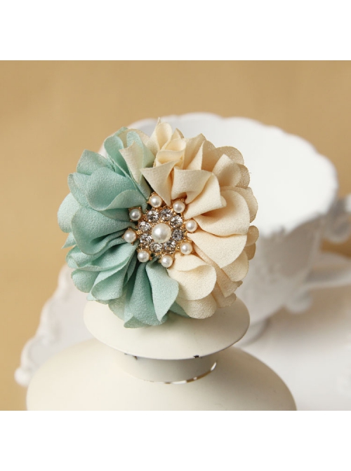 Fashion Handmade Blue White Flowers Pearl All-Match Chiffon Brooch