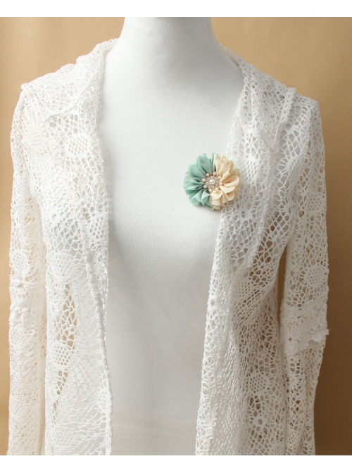 Fashion Handmade Blue White Flowers Pearl All-Match Chiffon Brooch