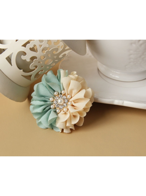 Fashion Handmade Blue White Flowers Pearl All-Match Chiffon Brooch