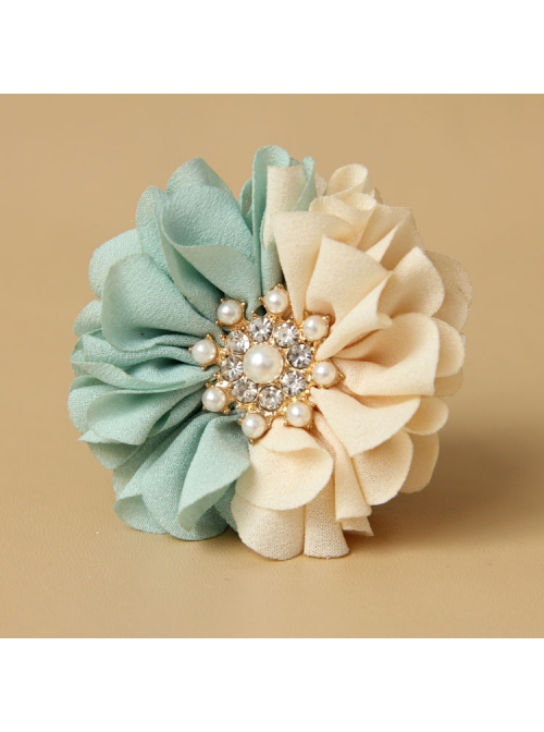 Fashion Handmade Blue White Flowers Pearl All-Match Chiffon Brooch
