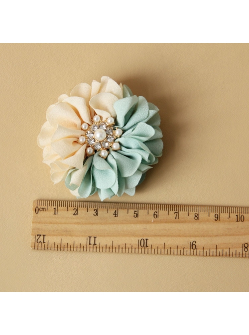 Fashion Handmade Blue White Flowers Pearl All-Match Chiffon Brooch