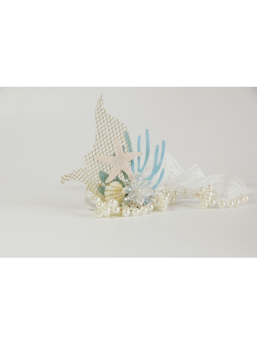 Fashion Mermaid Coral Shell White Pearl Net Yarn Lace Seaside Beach Travel Party Hairband