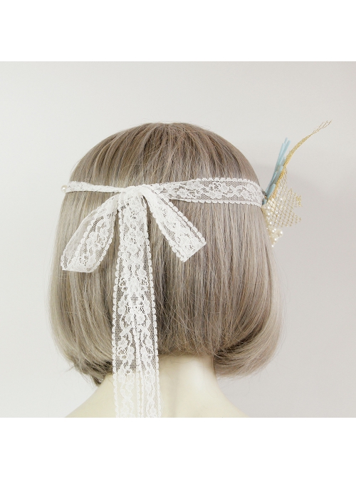 Fashion Mermaid Coral Shell White Pearl Net Yarn Lace Seaside Beach Travel Party Hairband