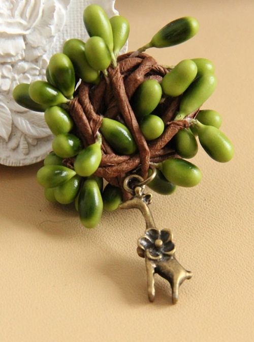 Retro Handmade Antique Fashion Cute Deer Green Plants Female Brooch Buckle