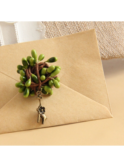 Retro Handmade Antique Fashion Cute Deer Green Plants Female Brooch Buckle