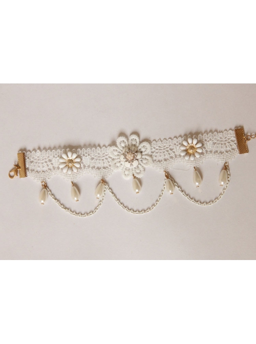 Baroque Retro White Lace Pearl Flowers Bride Bridesmaid Wedding Dress Personality Exquisite Anklet