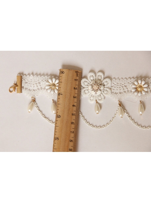 Baroque Retro White Lace Pearl Flowers Bride Bridesmaid Wedding Dress Personality Exquisite Anklet