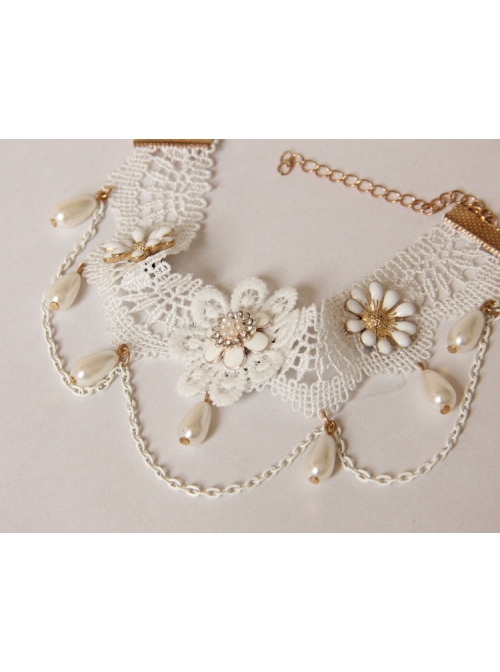 Baroque Retro White Lace Pearl Flowers Bride Bridesmaid Wedding Dress Personality Exquisite Anklet