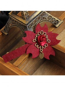 Fashion Retro Christmas Wine Red Rose Flower Handmade Personality Hairpin
