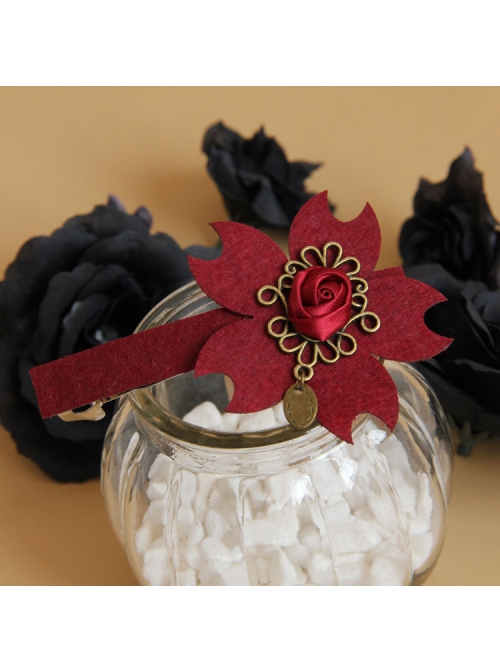 Fashion Retro Christmas Wine Red Rose Flower Handmade Personality Hairpin