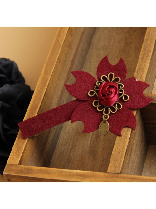 Fashion Retro Christmas Wine Red Rose Flower Handmade Personality Hairpin