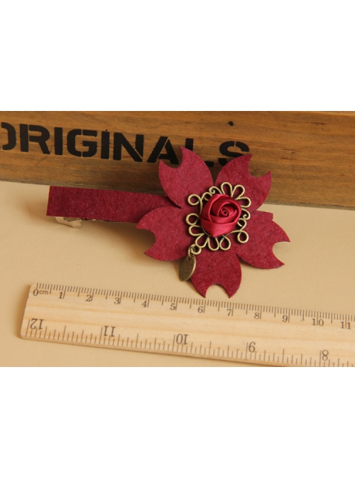 Fashion Retro Christmas Wine Red Rose Flower Handmade Personality Hairpin