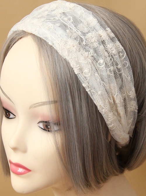 Casual Wide Cloth Fashion Personality Retro Lady White Lace Headband
