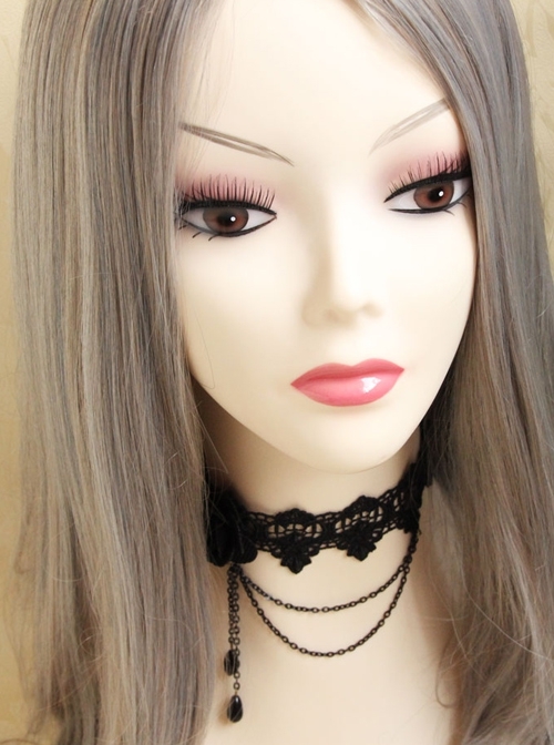 Gothic Retro Fashion Black Pearl Rose Flower Lace Choker