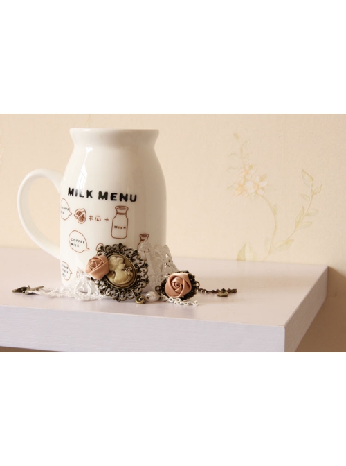 Baroque Beauty Head Palace Ball Rose Flower Retro White Lace Bracelet With Ring One Chain