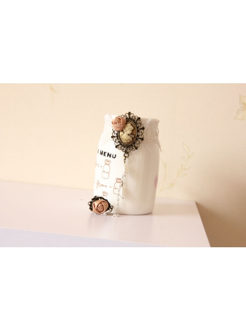 Baroque Beauty Head Palace Ball Rose Flower Retro White Lace Bracelet With Ring One Chain