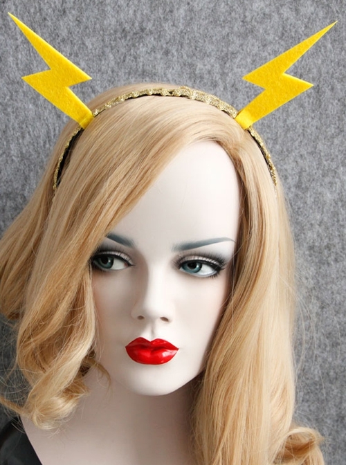 Personality Exaggerated Fashion Yellow Lightning Golden Lace Christmas Holiday Party Female Headband