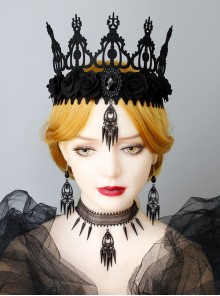 Baroque Black Retro Halloween Crown Masquerade Party Ribbon Headband