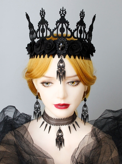Baroque Black Retro Halloween Crown Masquerade Party Ribbon Headband