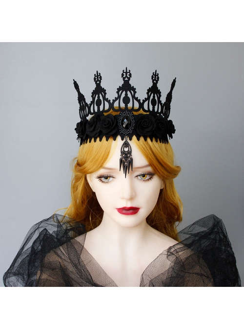 Baroque Black Retro Halloween Crown Masquerade Party Ribbon Headband