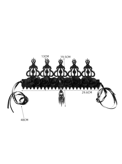 Baroque Black Retro Halloween Crown Masquerade Party Ribbon Headband