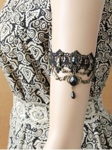 Fashion Gothic Fashion Black Heart Lock Wings Pearl Lace Arm Ornament Bracelet