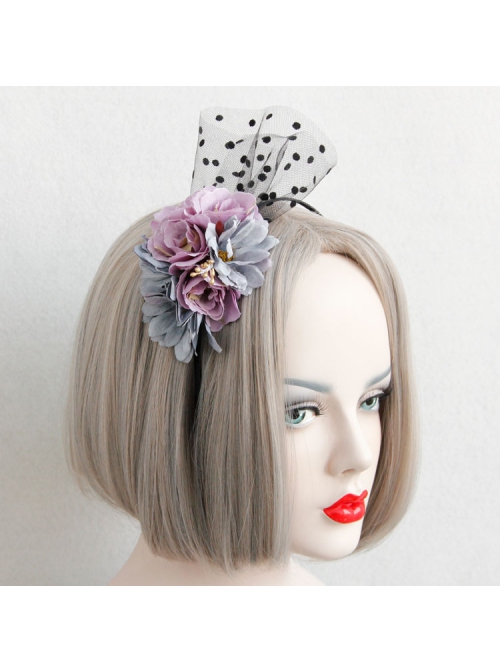 Creative Mesh Purple Blue Flowers Temperament Female Christmas Dress Retro Headband