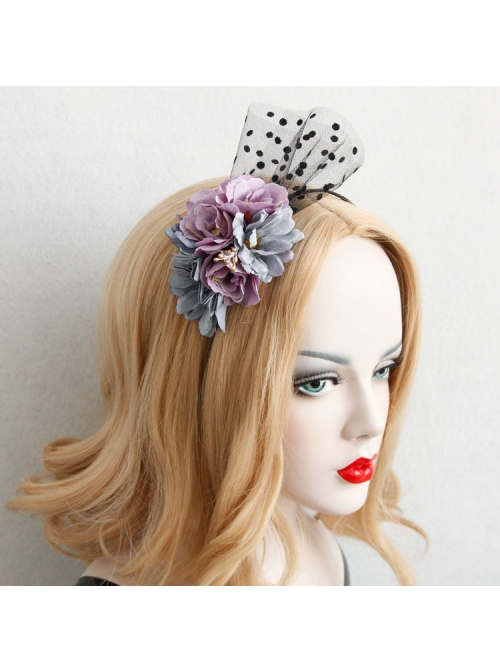Creative Mesh Purple Blue Flowers Temperament Female Christmas Dress Retro Headband