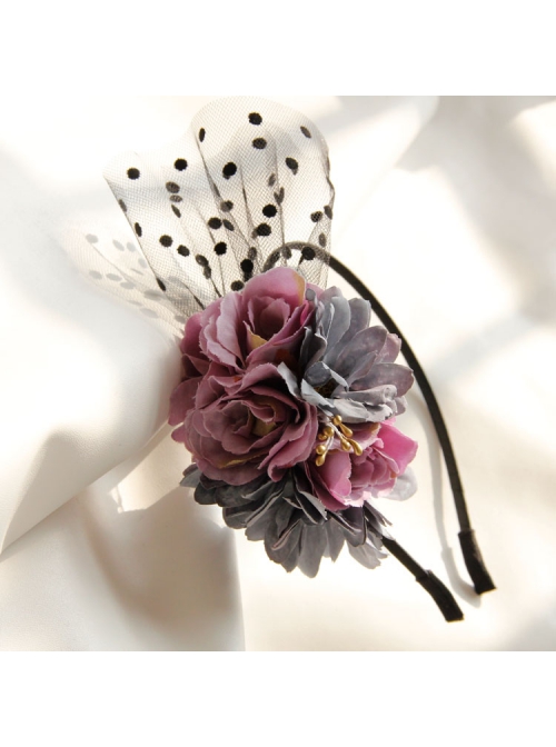 Creative Mesh Purple Blue Flowers Temperament Female Christmas Dress Retro Headband