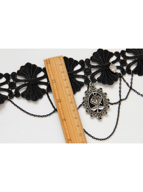 Dark Gothic Retro Love Heart Chain Black Lace Rose Choker