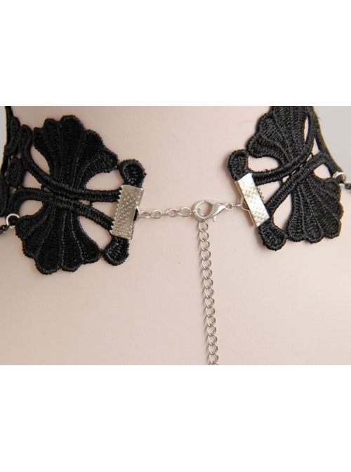 Dark Gothic Retro Love Heart Chain Black Lace Rose Choker