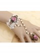 Retro Fashion Baroque Pink Rose Flower Female White Lace Pearl Bracelet With Ring One Chain