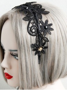 Retro Gothic Everyday All-Match Simple Black Lace Flower Female Design Handmade Hair Band