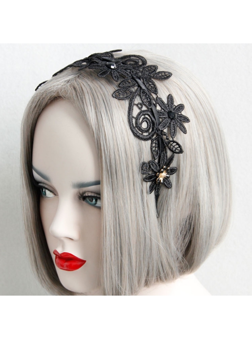 Retro Gothic Everyday All-Match Simple Black Lace Flower Female Design Handmade Hair Band