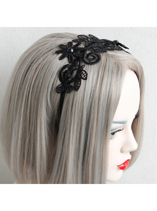 Retro Gothic Everyday All-Match Simple Black Lace Flower Female Design Handmade Hair Band