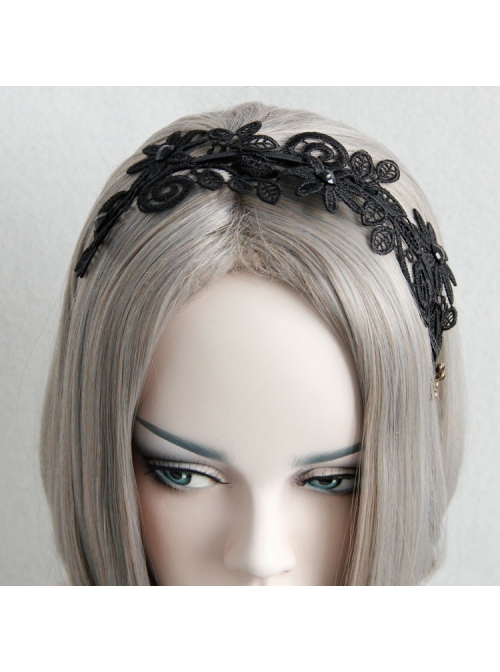 Retro Gothic Everyday All-Match Simple Black Lace Flower Female Design Handmade Hair Band