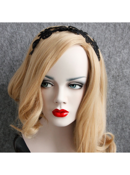 Retro Gothic Everyday All-Match Simple Black Lace Flower Female Design Handmade Hair Band