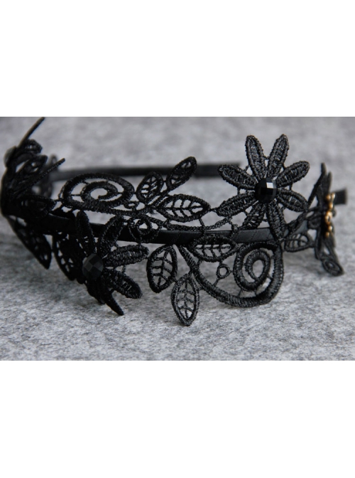 Retro Gothic Everyday All-Match Simple Black Lace Flower Female Design Handmade Hair Band