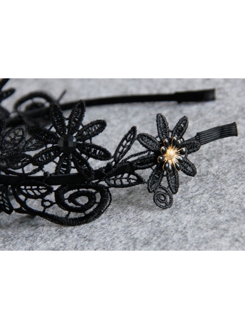 Retro Gothic Everyday All-Match Simple Black Lace Flower Female Design Handmade Hair Band