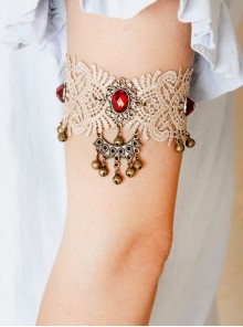 Fashion Retro Gothic White Lace Ruby Bell Female Armband Bracelet